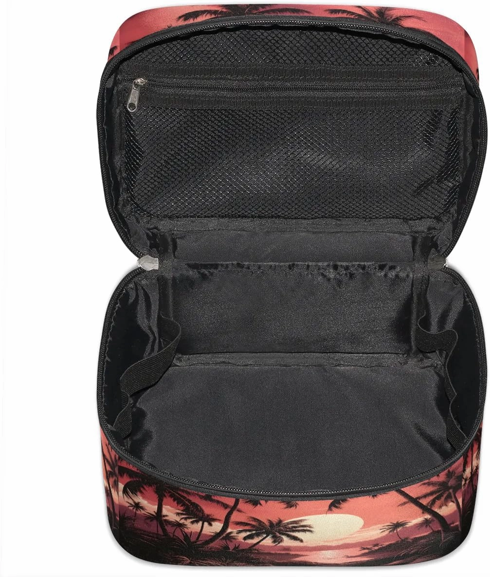 Makeup Bag Large Coconut Trees Seaside Toiletry Bag for Women Travel Cosmetic Bag Portable Makeup Bag for Bottles Brushes Lipstick Skin Care