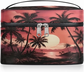 Makeup Bag Large Coconut Trees Seaside Toiletry Bag for Women Travel Cosmetic Bag Portable Makeup Bag for Bottles Brushes Lipstick Skin Care