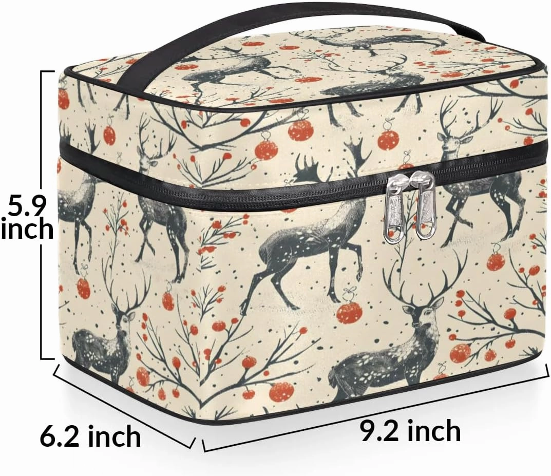 Makeup Bag Large Deer Theme Toiletry Bag for Women Travel Cosmetic Bag Portable Makeup Bag for Bottles Brushes Lipstick Skin Care