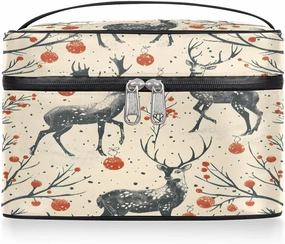 Makeup Bag Large Deer Theme Toiletry Bag for Women Travel Cosmetic Bag Portable Makeup Bag for Bottles Brushes Lipstick Skin Care