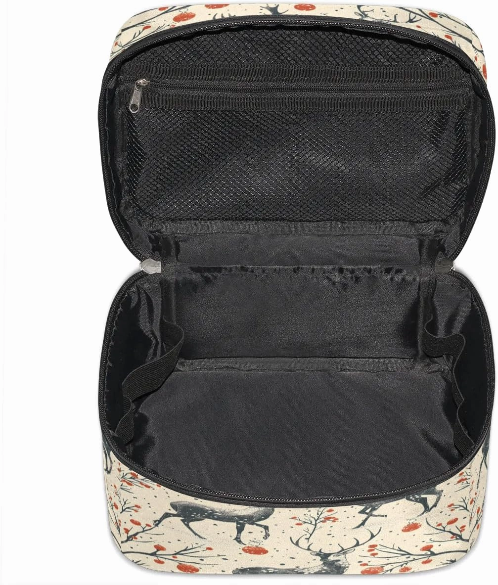 Makeup Bag Large Deer Theme Toiletry Bag for Women Travel Cosmetic Bag Portable Makeup Bag for Bottles Brushes Lipstick Skin Care