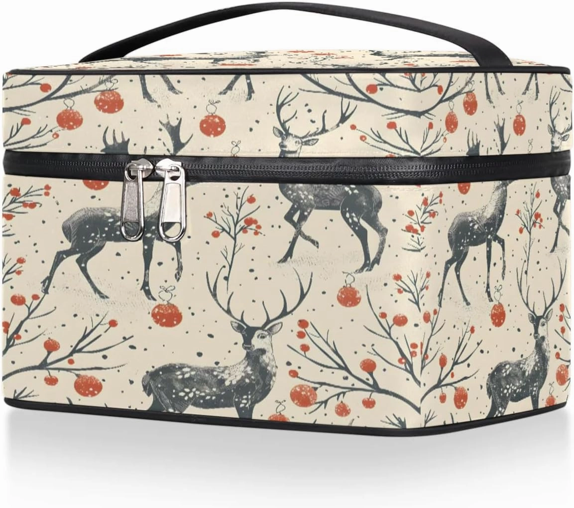 Makeup Bag Large Deer Theme Toiletry Bag for Women Travel Cosmetic Bag Portable Makeup Bag for Bottles Brushes Lipstick Skin Care