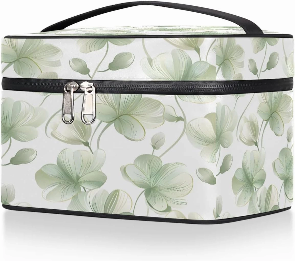 Makeup Bag Large Fresh Leaf Print Toiletry Bag for Women Travel Cosmetic Bag Portable Makeup Bag for Bottles Brushes Lipstick Skin Care