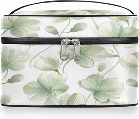 Makeup Bag Large Fresh Leaf Print Toiletry Bag for Women Travel Cosmetic Bag Portable Makeup Bag for Bottles Brushes Lipstick Skin Care