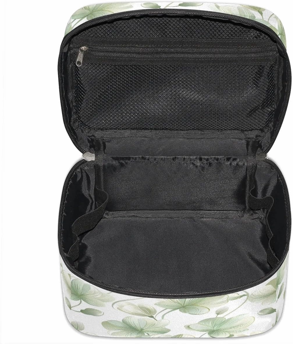 Makeup Bag Large Fresh Leaf Print Toiletry Bag for Women Travel Cosmetic Bag Portable Makeup Bag for Bottles Brushes Lipstick Skin Care