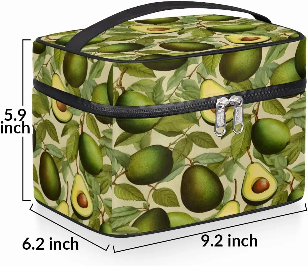Makeup Bag Large Leaf Avocado Print Toiletry Bag for Women Travel Cosmetic Bag Portable Makeup Bag for Bottles Brushes Lipstick Skin Care
