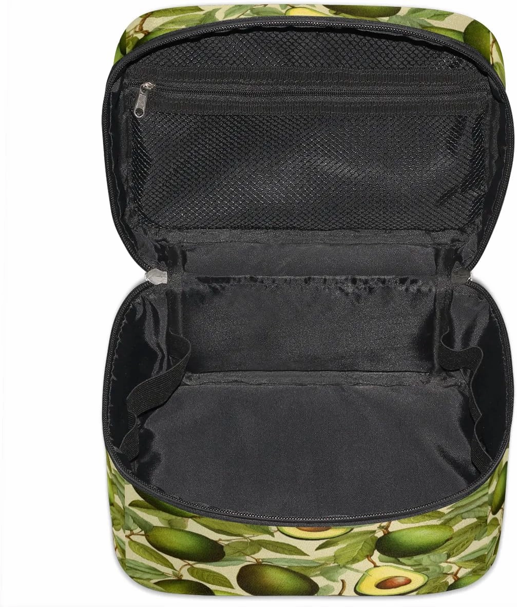 Makeup Bag Large Leaf Avocado Print Toiletry Bag for Women Travel Cosmetic Bag Portable Makeup Bag for Bottles Brushes Lipstick Skin Care
