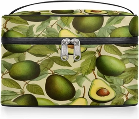 Makeup Bag Large Leaf Avocado Print Toiletry Bag for Women Travel Cosmetic Bag Portable Makeup Bag for Bottles Brushes Lipstick Skin Care