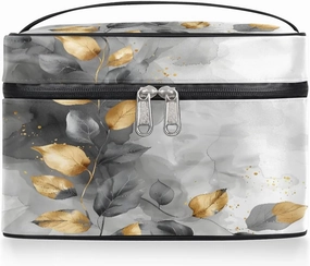 Makeup Bag Large Leaf Marble Style Toiletry Bag for Women Travel Cosmetic Bag Portable Makeup Bag for Bottles Brushes Lipstick Skin Care