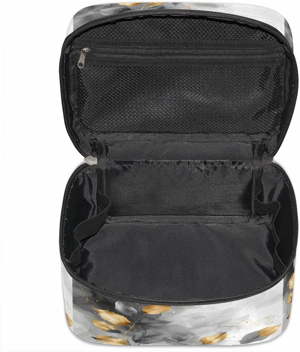 Makeup Bag Large Leaf Marble Style Toiletry Bag for Women Travel Cosmetic Bag Portable Makeup Bag for Bottles Brushes Lipstick Skin Care