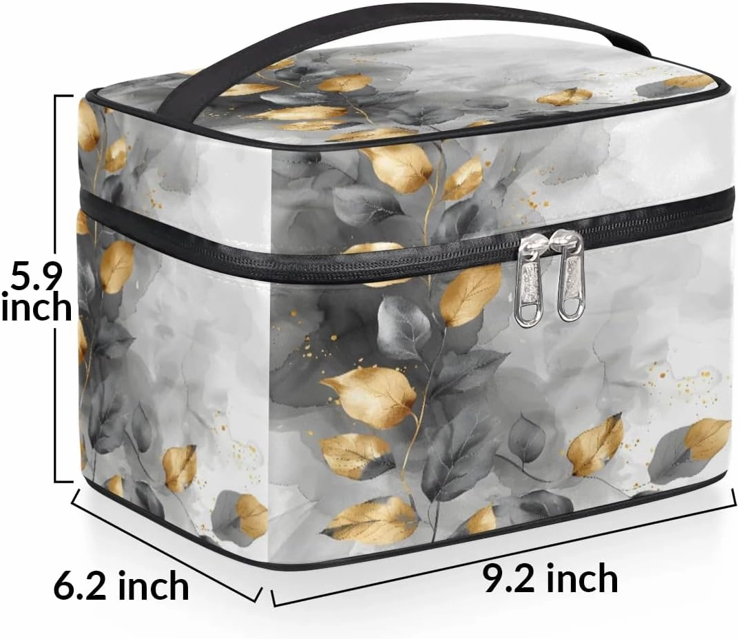Makeup Bag Large Leaf Marble Style Toiletry Bag for Women Travel Cosmetic Bag Portable Makeup Bag for Bottles Brushes Lipstick Skin Care