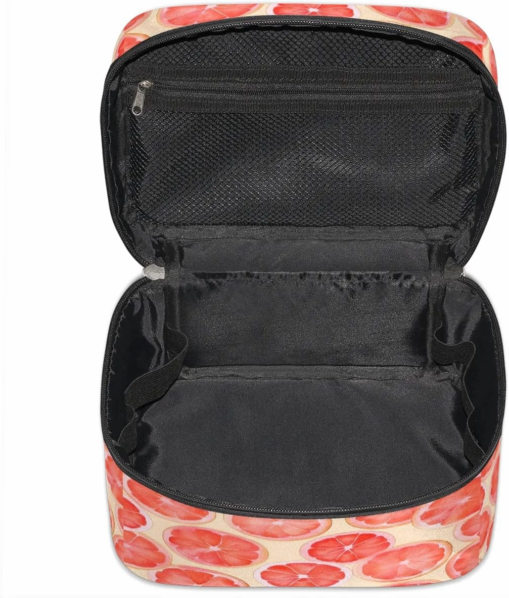 Makeup Bag Large Lemon Slice Theme Toiletry Bag for Women Travel Cosmetic Bag Portable Makeup Bag for Bottles Brushes Lipstick Skin Care