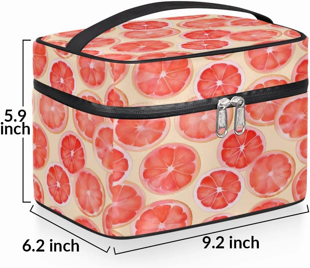 Makeup Bag Large Lemon Slice Theme Toiletry Bag for Women Travel Cosmetic Bag Portable Makeup Bag for Bottles Brushes Lipstick Skin Care