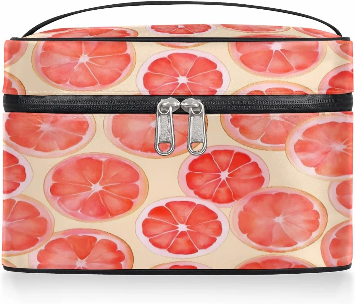 Makeup Bag Large Lemon Slice Theme Toiletry Bag for Women Travel Cosmetic Bag Portable Makeup Bag for Bottles Brushes Lipstick Skin Care