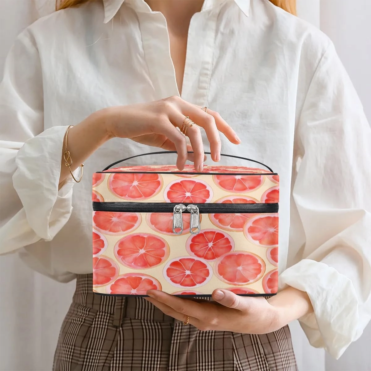 Makeup Bag Large Lemon Slice Theme Toiletry Bag for Women Travel Cosmetic Bag Portable Makeup Bag for Bottles Brushes Lipstick Skin Care