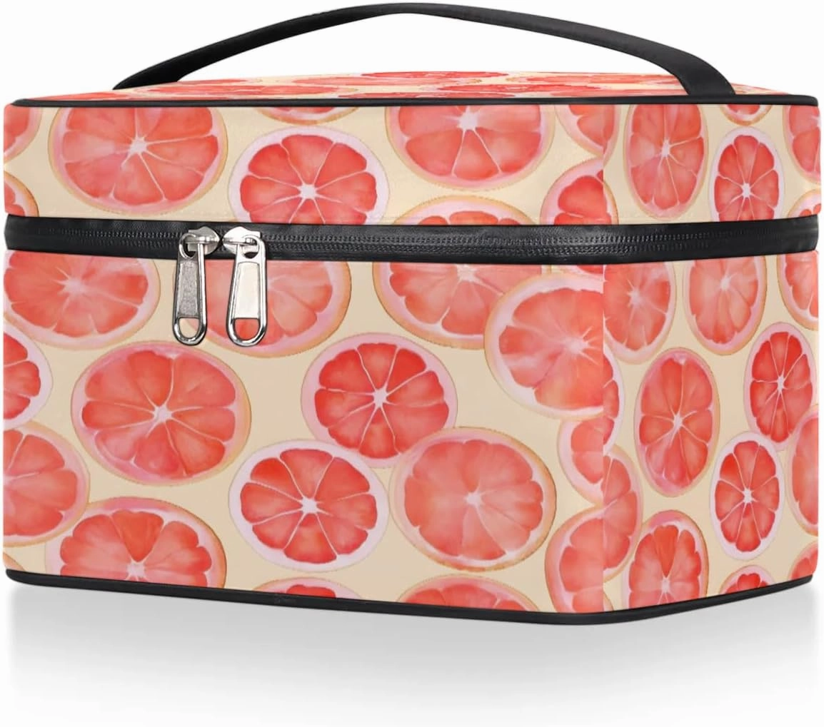 Makeup Bag Large Lemon Slice Theme Toiletry Bag for Women Travel Cosmetic Bag Portable Makeup Bag for Bottles Brushes Lipstick Skin Care