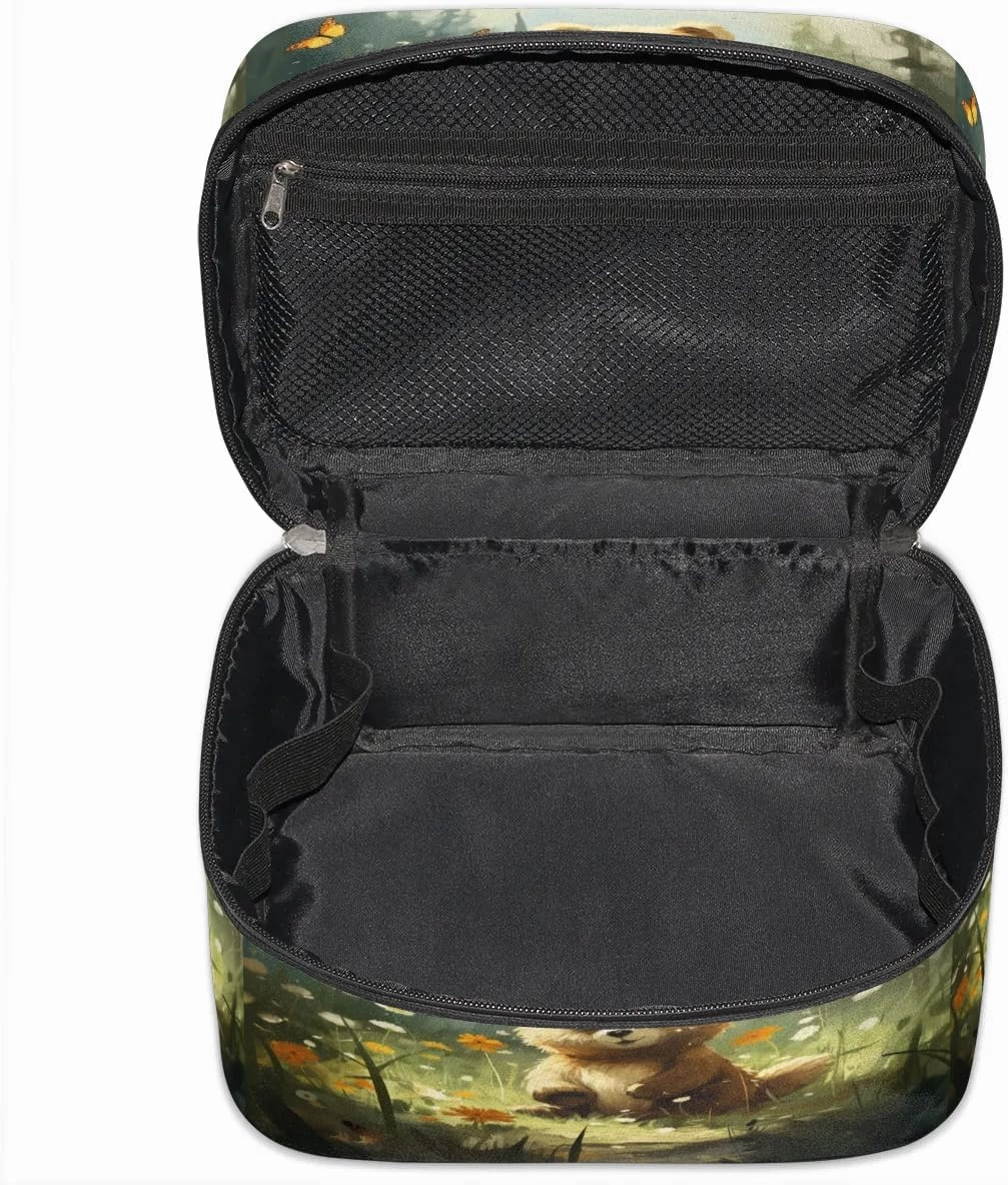 Makeup Bag Large Lively Bear Toiletry Bag for Women Travel Cosmetic Bag Portable Makeup Bag for Bottles Brushes Lipstick Skin Care
