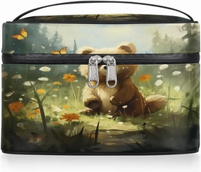 Makeup Bag Large Lively Bear Toiletry Bag for Women Travel Cosmetic Bag Portable Makeup Bag for Bottles Brushes Lipstick Skin Care
