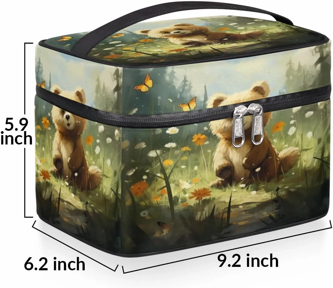 Makeup Bag Large Lively Bear Toiletry Bag for Women Travel Cosmetic Bag Portable Makeup Bag for Bottles Brushes Lipstick Skin Care