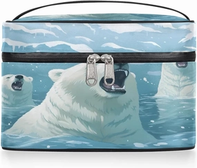 Makeup Bag Large Roaring Polar Bear Toiletry Bag for Women Travel Cosmetic Bag Portable Makeup Bag for Bottles Brushes Lipstick Skin Care