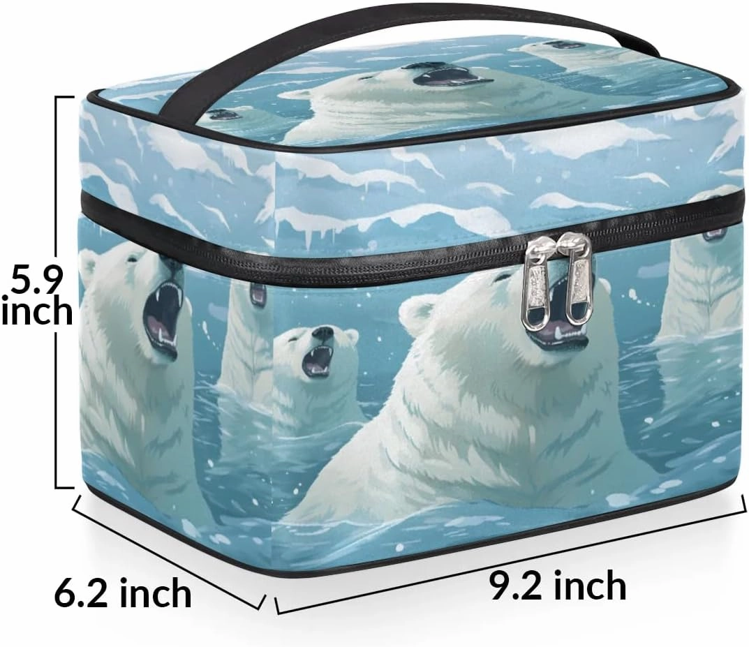 Makeup Bag Large Roaring Polar Bear Toiletry Bag for Women Travel Cosmetic Bag Portable Makeup Bag for Bottles Brushes Lipstick Skin Care