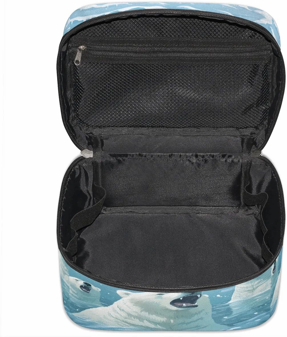 Makeup Bag Large Roaring Polar Bear Toiletry Bag for Women Travel Cosmetic Bag Portable Makeup Bag for Bottles Brushes Lipstick Skin Care