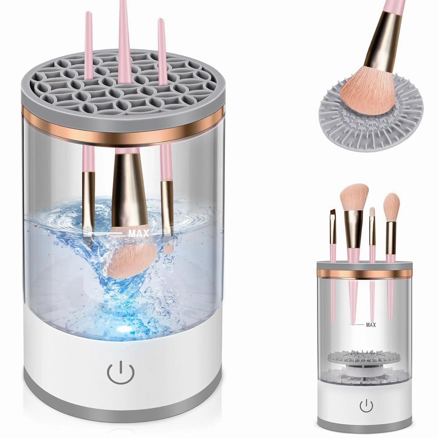 Makeup Brush Cleaner, Auto-Rotating Brush Cleaner for Deep Cleaning, Electric Makeup Brush Cleaner, Automatic Spinning Cosmetic Brush Cleaner, One-Click Operation, Suitable for All of Makeup Brushes