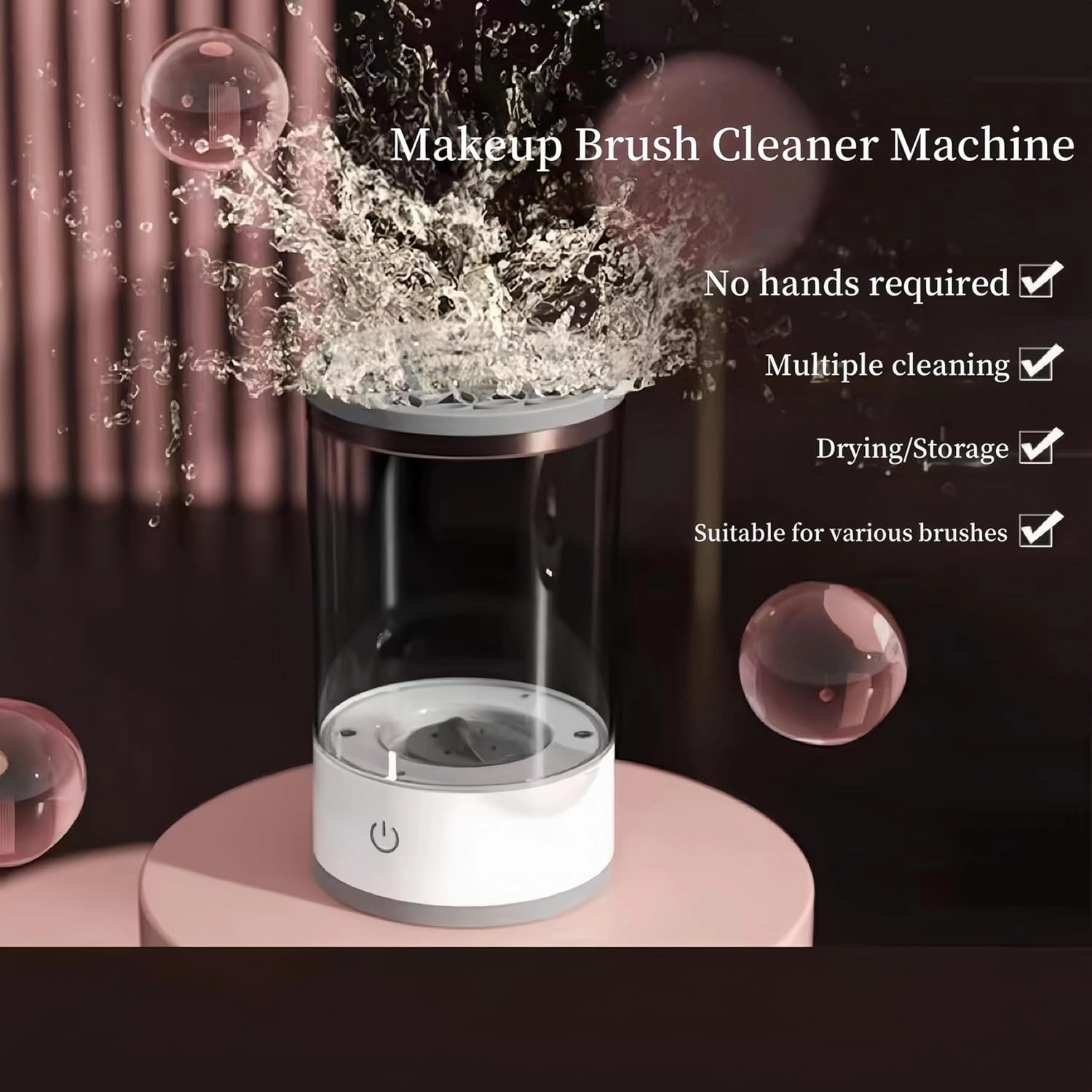 Makeup Brush Cleaner Machine, Upgraded Portable Electric Makeup Brush Cleaner Machine, Automatic Cosmetic Brush Cleaner for Quick & Efficient Cleaning, Suitable for All Brush Sizes