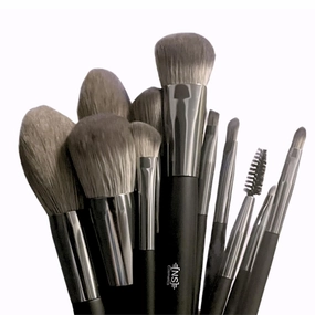 Makeup Brush Set- 14 Premium Professional Black Make Up Brushes with Silk Nylon Bristles & Wooden Base- Eyeshadow Brushes & Face Brush