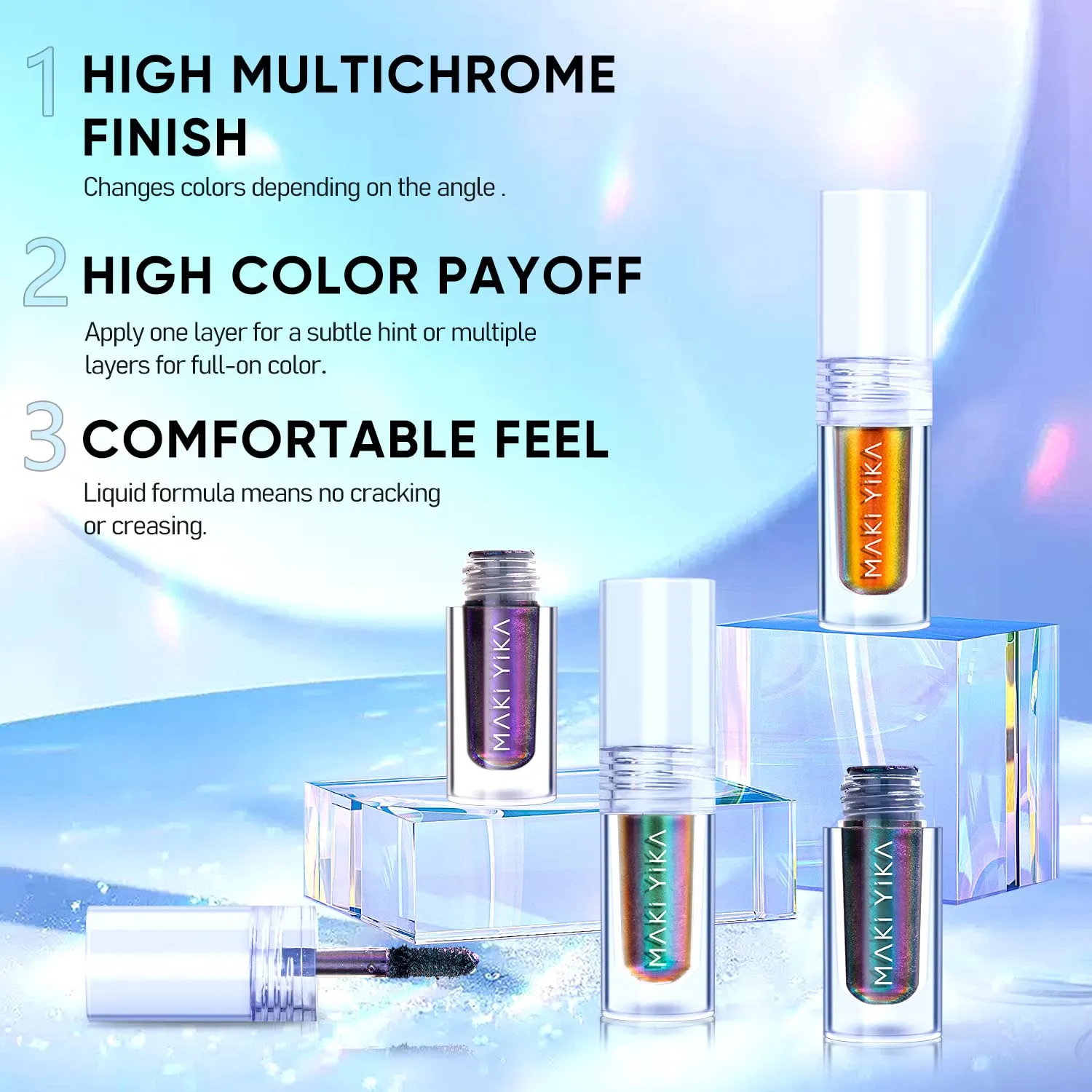 MAKI YIKA Glitter Liquid Eyeshadow Chameleon Metallic Eyeshadow MultiColor Shifting Long Lasting Multichrome Holographic Eye Topper Glitters (#6 Aurora)