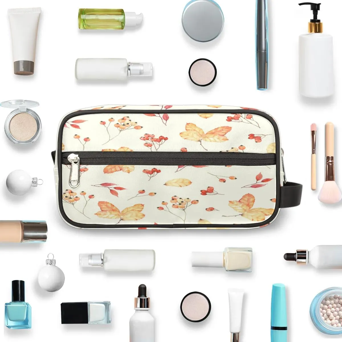 Maple Leaf Autumn Travel Toiletry Bag for Women Men Small Cosmetic Makeup Organizer Water Resistant Shaving Bag Portable Make Up Bag Storage Bags with Handle