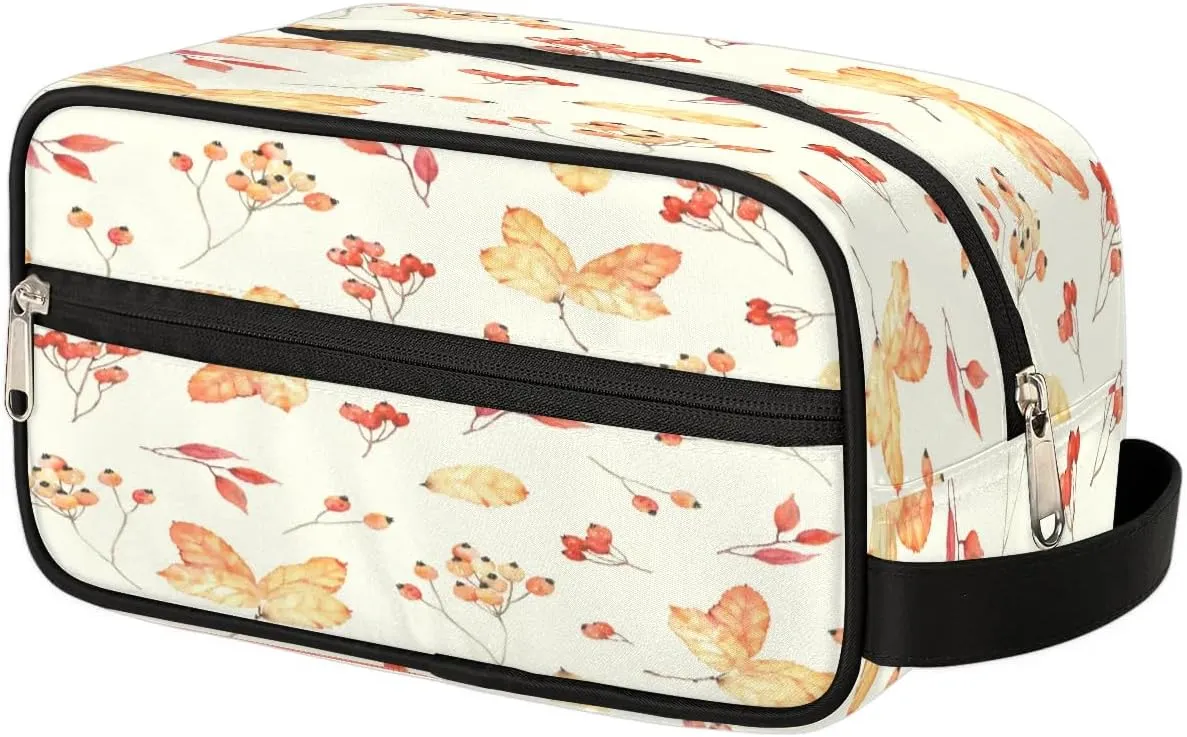 Maple Leaf Autumn Travel Toiletry Bag for Women Men Small Cosmetic Makeup Organizer Water Resistant Shaving Bag Portable Make Up Bag Storage Bags with Handle