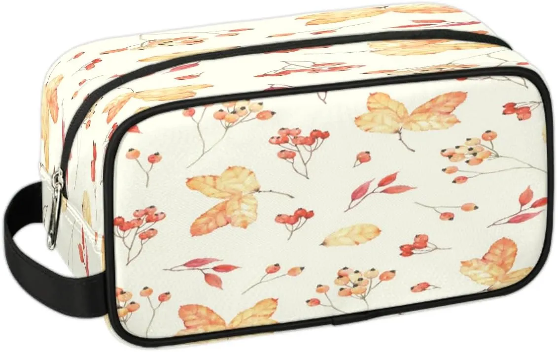 Maple Leaf Autumn Travel Toiletry Bag for Women Men Small Cosmetic Makeup Organizer Water Resistant Shaving Bag Portable Make Up Bag Storage Bags with Handle