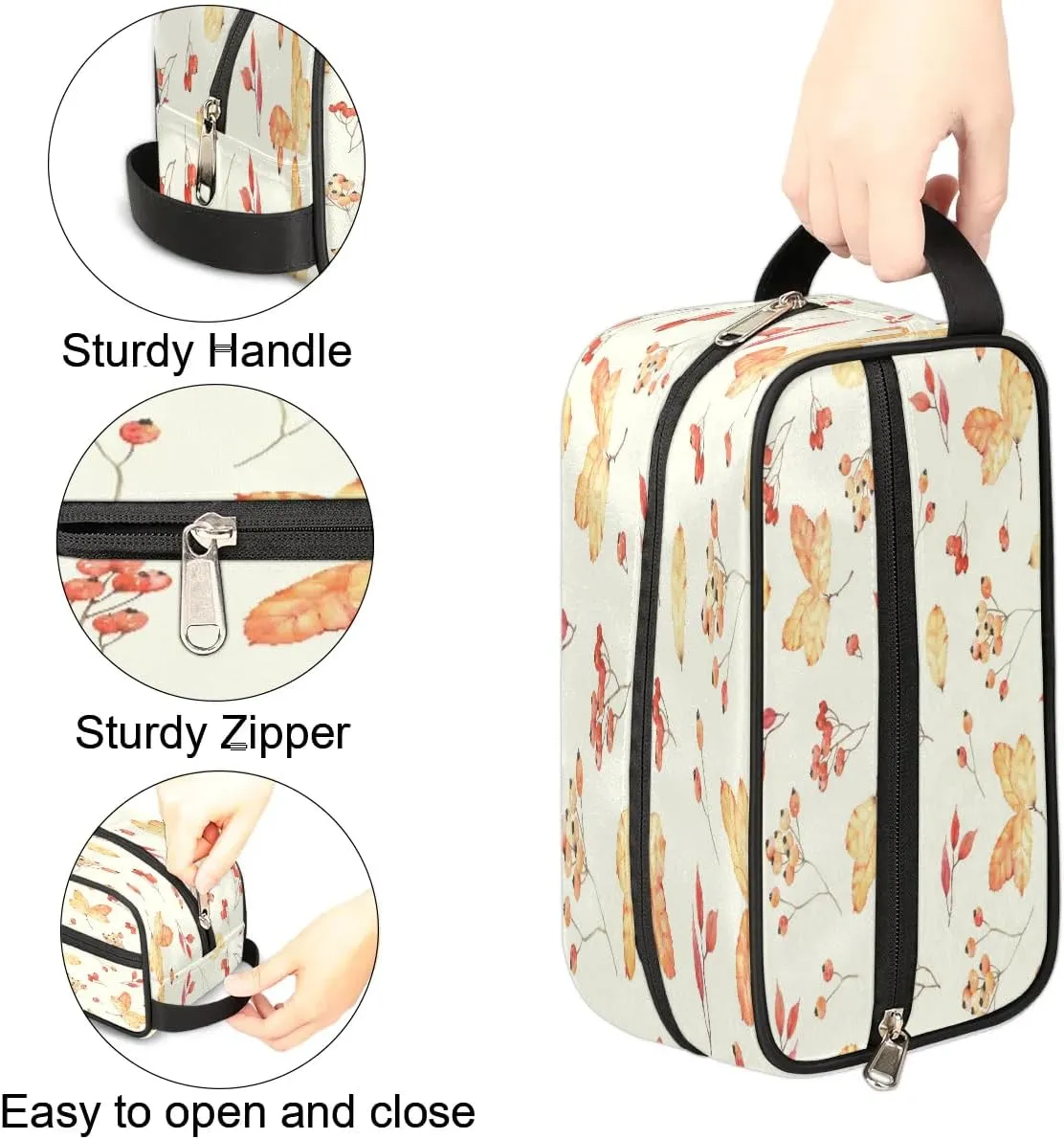 Maple Leaf Autumn Travel Toiletry Bag for Women Men Small Cosmetic Makeup Organizer Water Resistant Shaving Bag Portable Make Up Bag Storage Bags with Handle