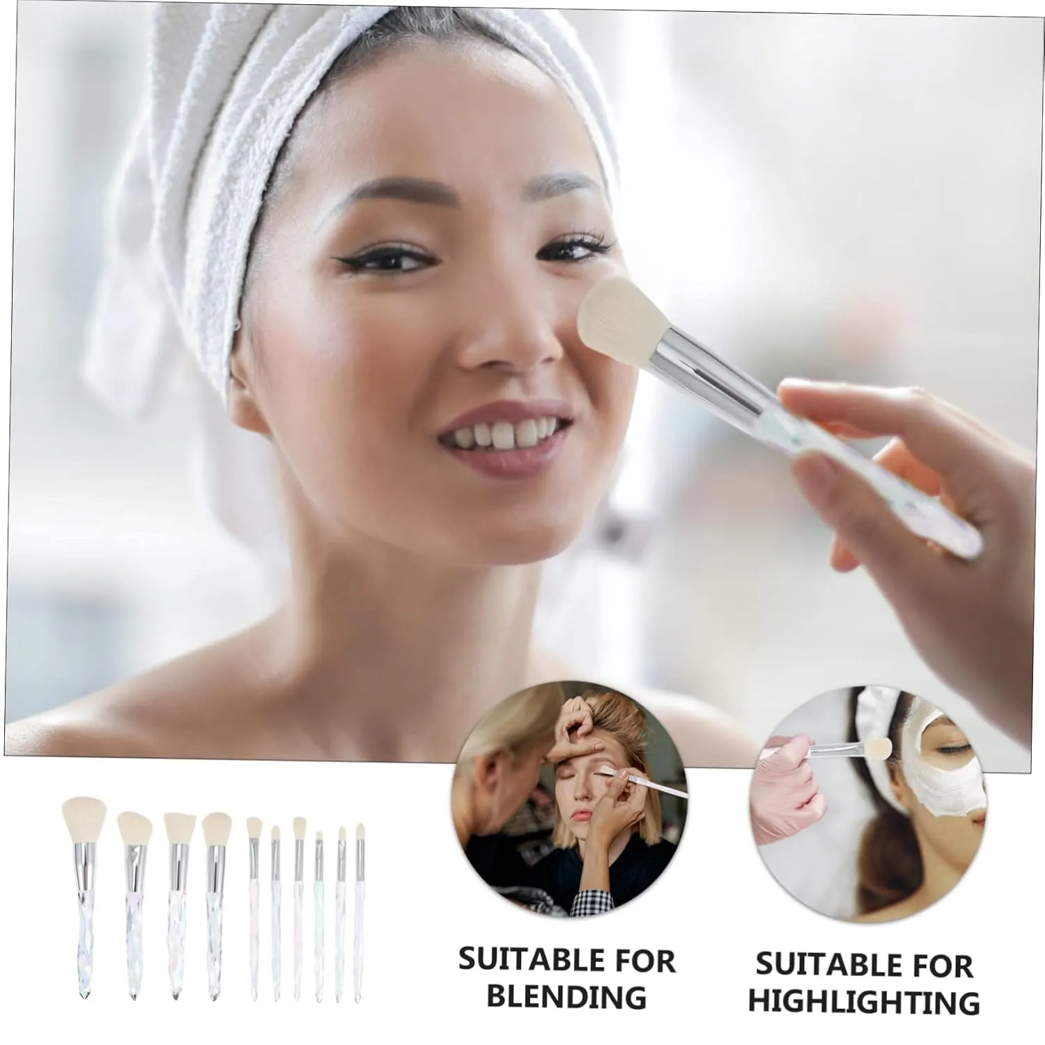 Mikinona 10pcs Irregular Handle Makeup Brush Set Soft Brushes for Professional Makeup Application Blending Highlighting Contouring Women