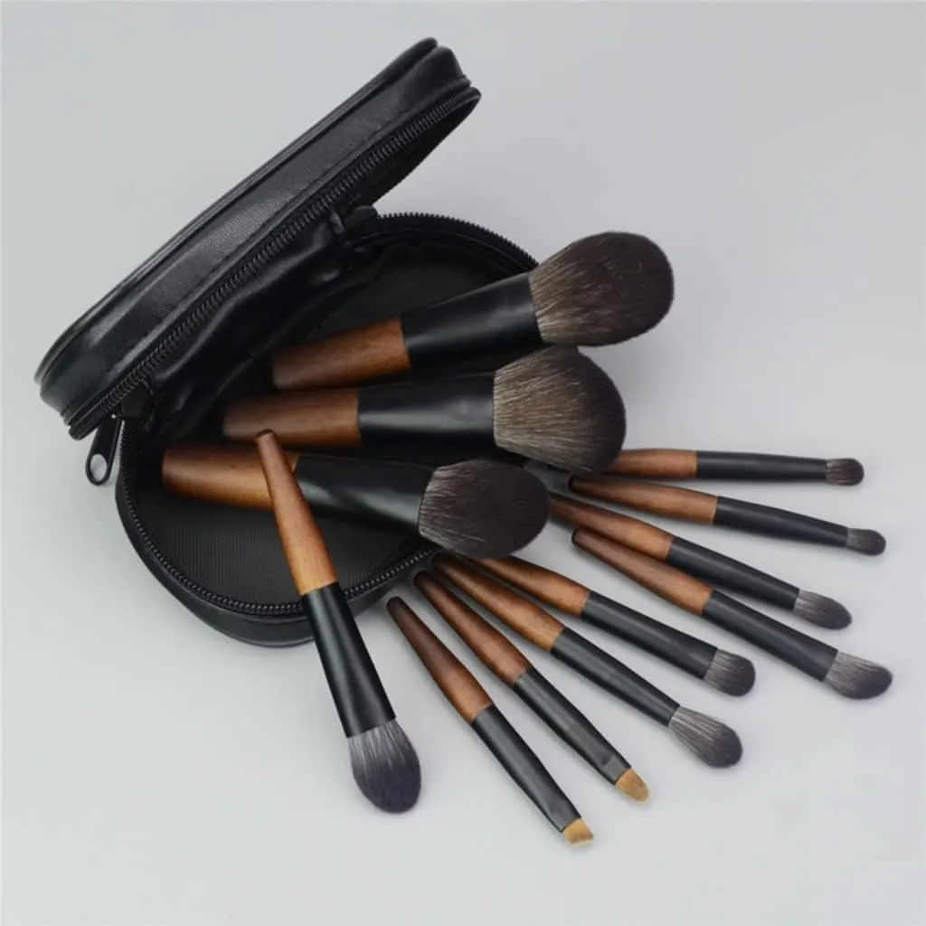 Mini Portable 12 Makeup Brush Set Loose Powder Brush Eyeshadow Brush Beauty Tool (Svart,12pcs)