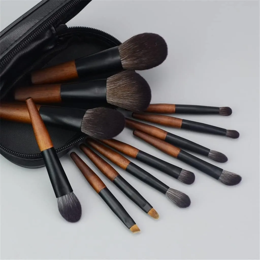Mini Portable 12 Makeup Brush Set Loose Powder Brush Eyeshadow Brush Beauty Tool(Svart,12pcs)
