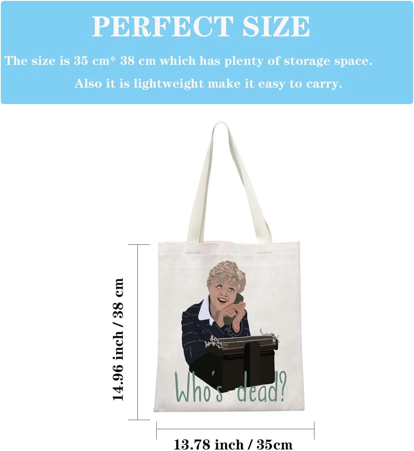Murder TV Show Inspired Gift TV Murder Mystery Series Gift Jessica Fan Present Who’s Dead Tote Bag (Who’s Dead Tote)