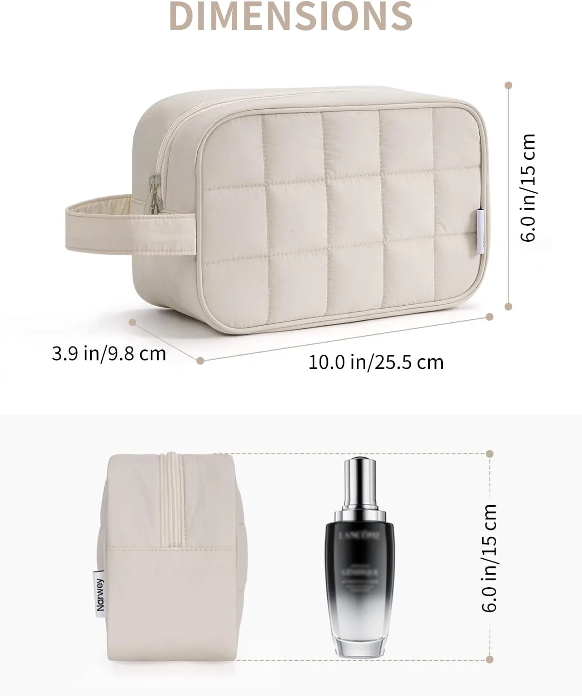 Narwey Puffy Travel Toiletry Bag for Traveling Women Girl, Travel Bag for Toiletries, Cute Makeup Bag Cosmetic Bag Organizer, Quilted Make Up Skincare Medicine Bags (Beige)