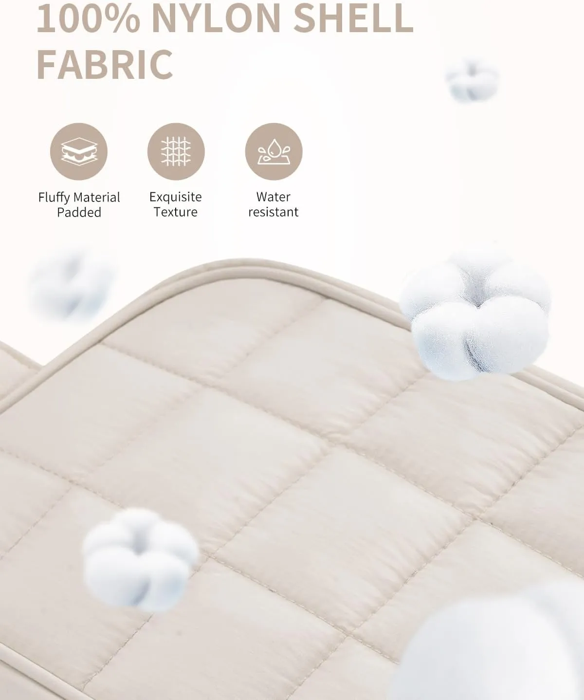 Narwey Puffy Travel Toiletry Bag for Traveling Women Girl, Travel Bag for Toiletries, Cute Makeup Bag Cosmetic Bag Organizer, Quilted Make Up Skincare Medicine Bags (Beige)