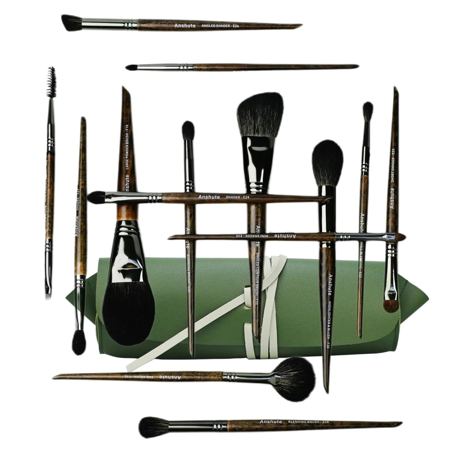 Natural Goat Hair Makeup Brushes Set of 14, Professional Natural Hair Cosmetic Brushes with Case, Beech Wood Handle. Super Soft Bristles, Variety of Brushes. Face Brushes, Eyeshadow Brushes