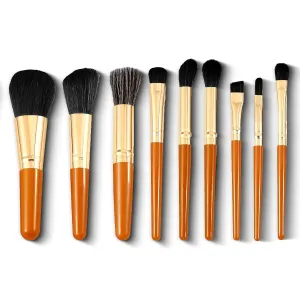 Novo Mini 9-Piece Makeup Brush Set - Soft Synthetic Face & Eye Brushes, Wooden Handle, Non-Slip, Easy-Grip, Travel-Friendly with PU Zipper Storage Bag, Ideal for Daily & Travel Use