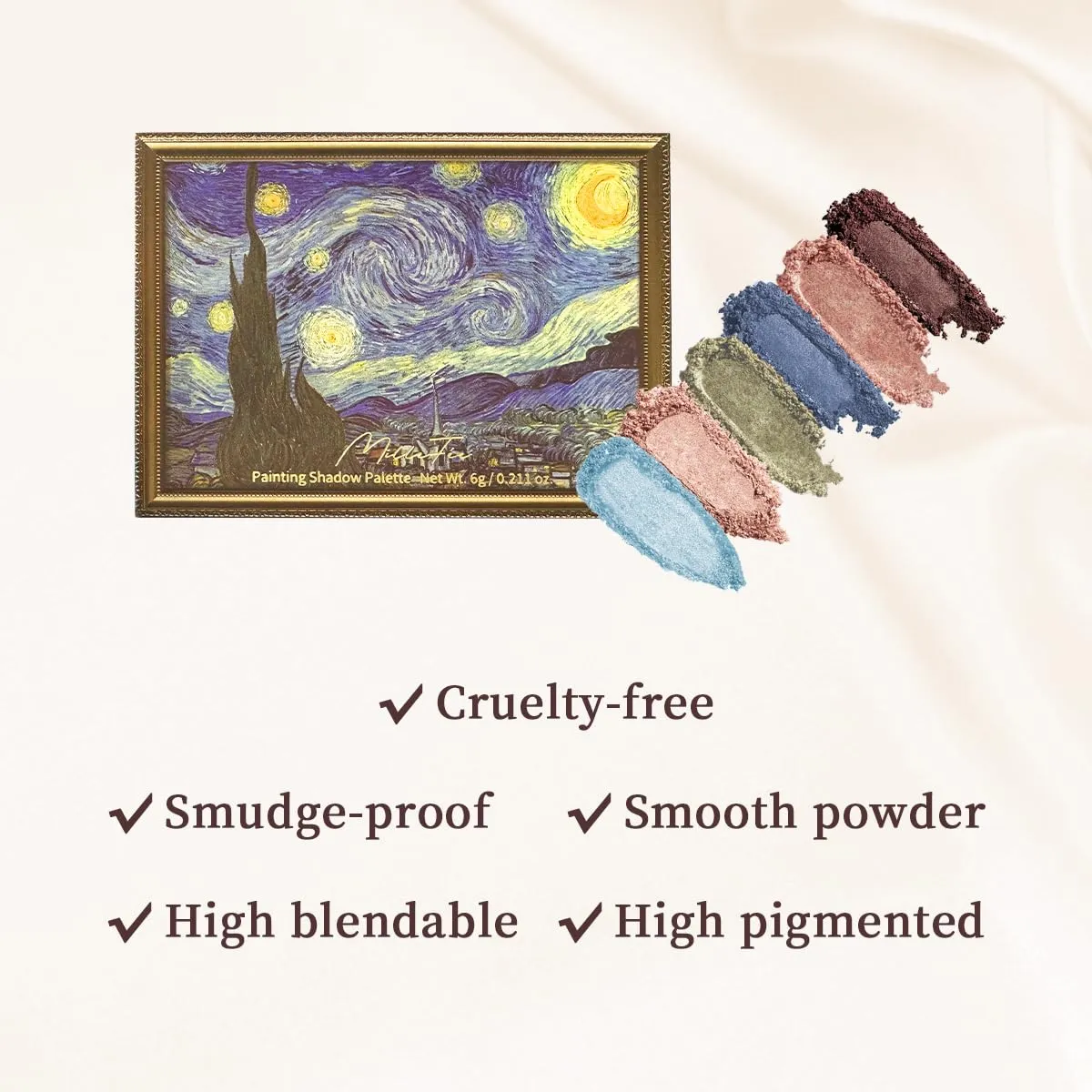 Painting Shadow Palette 08 The Starry Night, Eyeshadow Palette, Warm Deep, Cruelty-Free, Smudge-Proof, Smooth Powder, High Blendable, High Pigmented