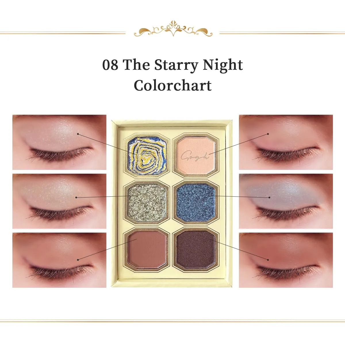 Painting Shadow Palette 08 The Starry Night, Eyeshadow Palette, Warm Deep, Cruelty-Free, Smudge-Proof, Smooth Powder, High Blendable, High Pigmented