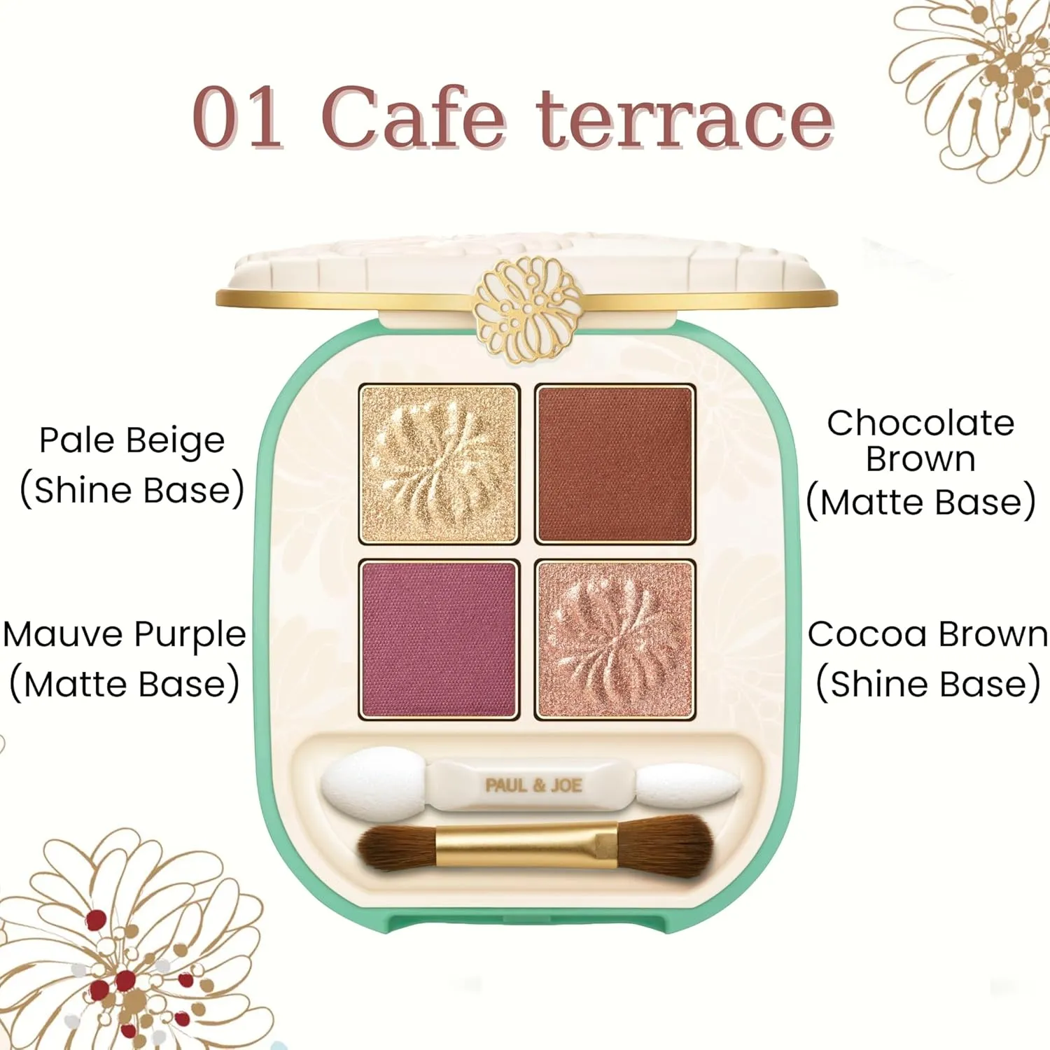 Paul & Joe Eye Color Palette 01 Café Terrace, Four Colors Powder Eye Shadows, Beige, Brown, Purple 0.14 oz