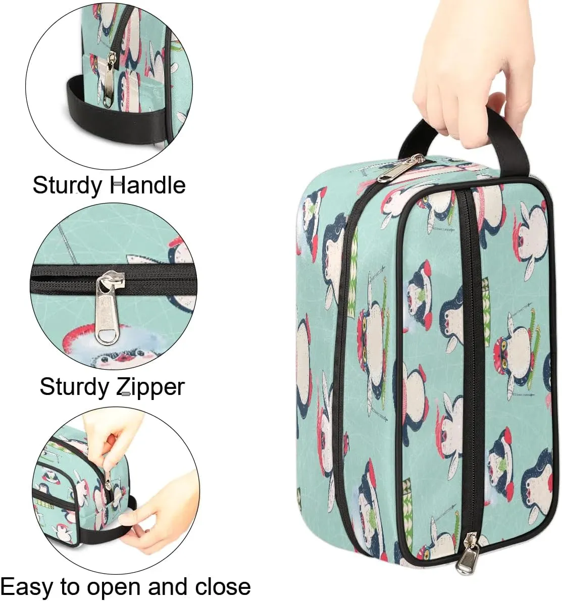Penguins Paint Travel Toiletry Bag for Women Men Small Cosmetic Makeup Organizer Water Resistant Shaving Bag Portable Make Up Bag Storage Bags with Handle