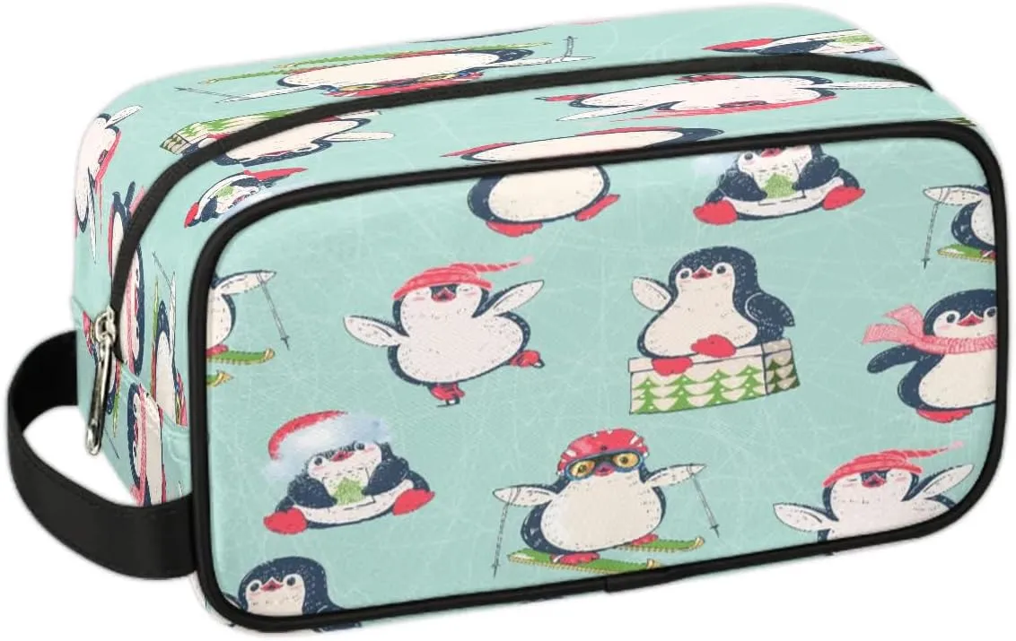 Penguins Paint Travel Toiletry Bag for Women Men Small Cosmetic Makeup Organizer Water Resistant Shaving Bag Portable Make Up Bag Storage Bags with Handle