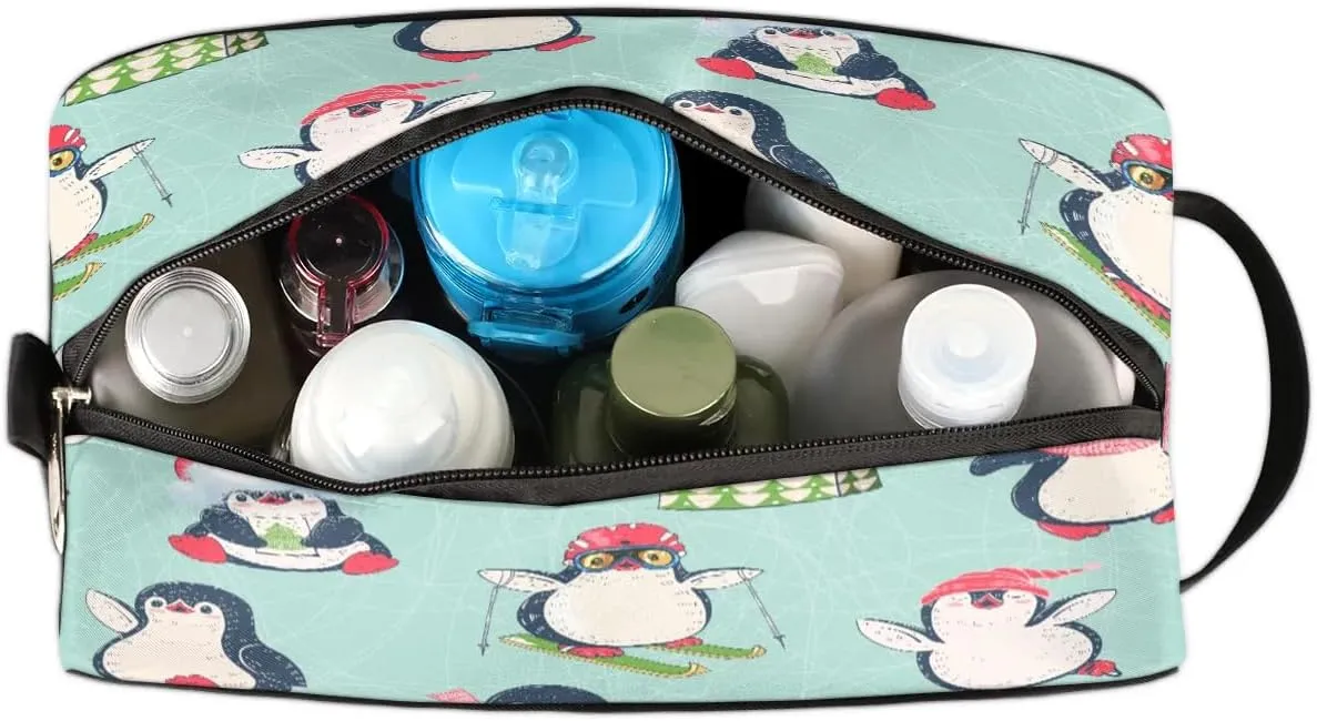 Penguins Paint Travel Toiletry Bag for Women Men Small Cosmetic Makeup Organizer Water Resistant Shaving Bag Portable Make Up Bag Storage Bags with Handle