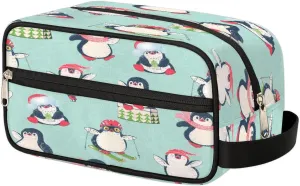 Penguins Paint Travel Toiletry Bag for Women Men Small Cosmetic Makeup Organizer Water Resistant Shaving Bag Portable Make Up Bag Storage Bags with Handle