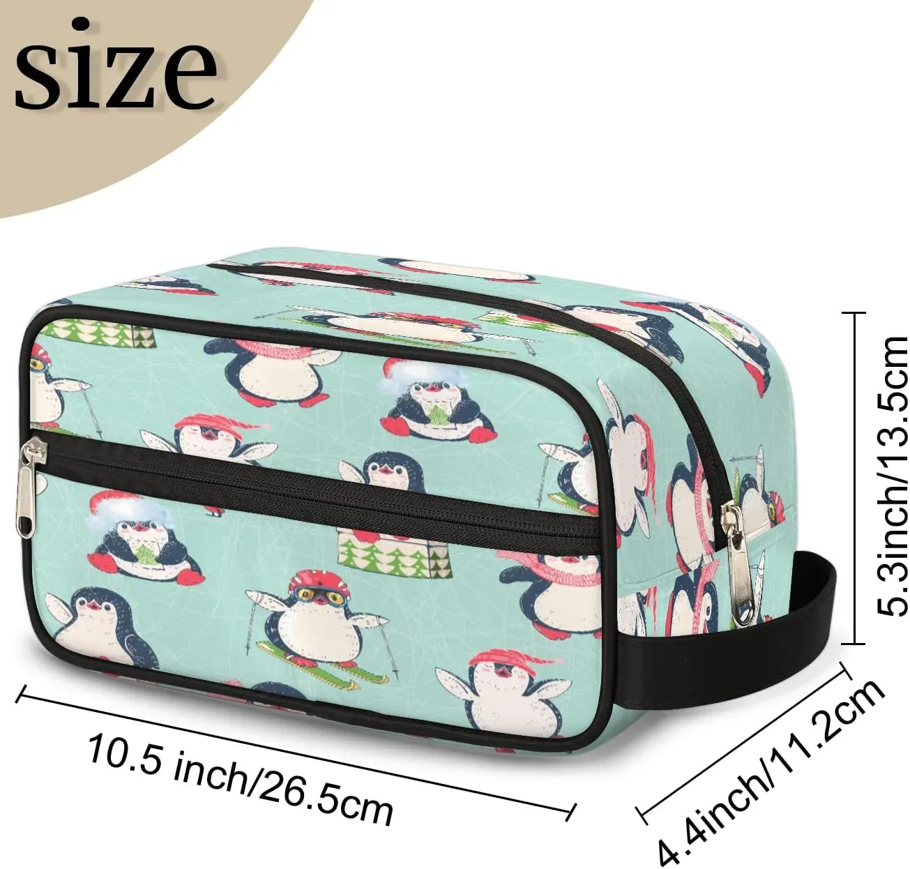 Penguins Paint Travel Toiletry Bag for Women Men Small Cosmetic Makeup Organizer Water Resistant Shaving Bag Portable Make Up Bag Storage Bags with Handle